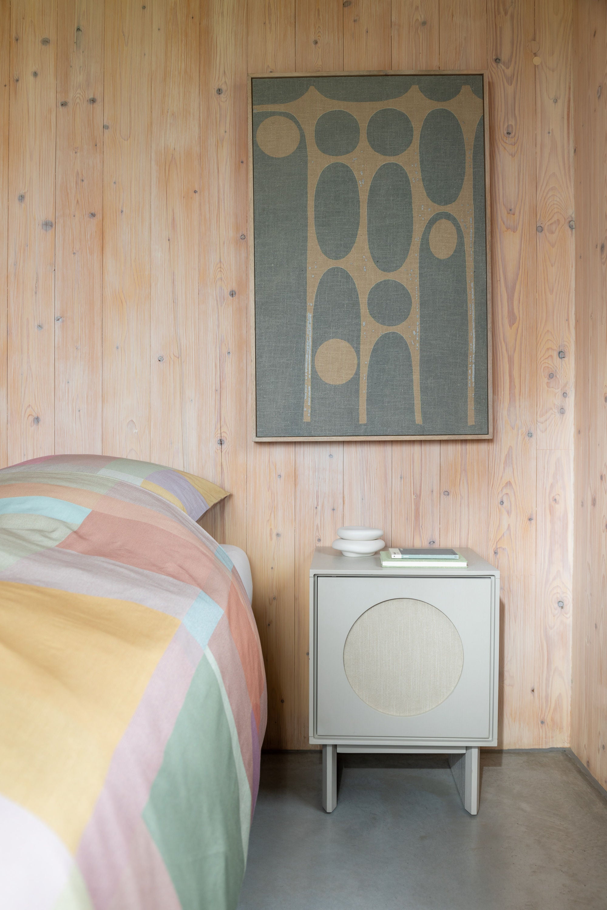 Zuiver Twin Acacia Wood & Fabric Circle Bedside Table
